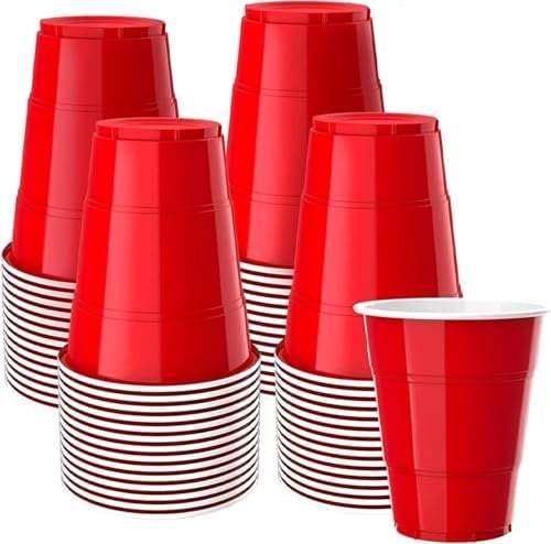 POLARIS PRIVATE LTD Red Plastic Cups - Disposable 12oz (50 Pack) Party Cups for Birthdays, Weddings, Picnics, Christmas, Anniversary