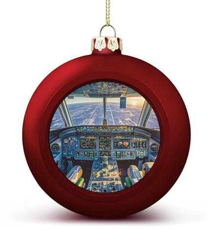 Christbaumkugel-Ornamente in Flugzeug-Cockpit und Sonnenaufgang, 6,1 cm, bruchsicher, Weihnachtsbaumschmuck, Kugeln, roter Stil, hängende Weihnachtsschmuck für Weihnachtsbaum, Feiertagsdekoration