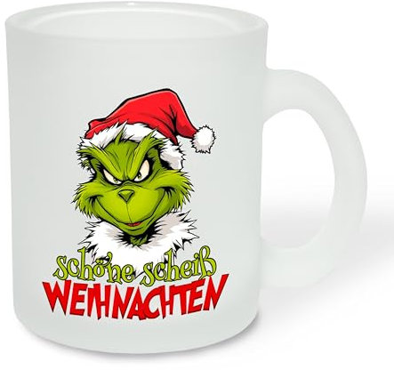 True Statements Geschenk für Glühwein-Fans: Glastasse „Schöne Scheiß Weihnachten“ mit Weihnachtsgrinch-Motiv - Geschenkidee zur Adventszeit | Weihnachtszeit - Glastasse Satiniert, ca. 300ml