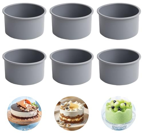 XCDMJ Silicone Cake Tins for Baking, 6 Pcs 4 Inch Round Cake Tin,Nonstick 10cm Cake tins,Round Mini Silicone Cake Moulds Silicone Cake Moulds for Baking Layer Cake, Cheesecake