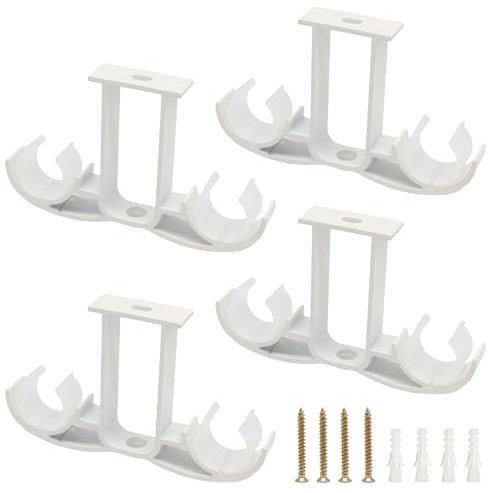 4 Piezas Soportes para Barra de Cortina, Soportes de Montaje en Techo de Aleación de Aluminio, Soporte de Cortina de Doble Barra con Tornillos Ajustable para Colgar Persianas, Guardarropa (Blanco)