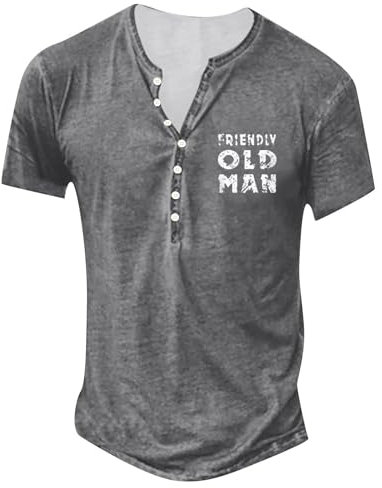 Generisch Hemd Herren, Vintage Henley Shirt Sommer Kurzarm T V Ausschnitt Slim T-Shirt Mit Knopfleiste Herren Fit Tischert Für Langarm Ausgefallene T Männer Kurze Ärmel Shirt Jeans (3XL, Gray)
