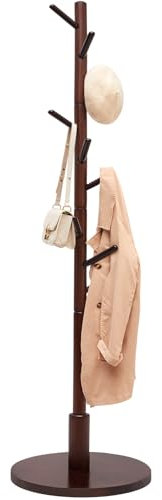 Yorbay Porte-manteau en hêtre massif, porte-manteaux en forme d'arbre, porte-manteau sur pied avec 9 crochets pour vestes, chapeaux, sacs, chambre, bureau, entrée, 38 x 179 cm, Brun