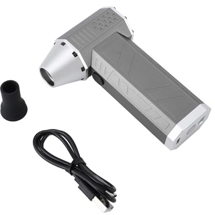 Mini Turbo Fan Jet Dry Blower, Rechargeable Electric Air Duster with 120000RPM Brushless Motor, 3 Speeds Handheld Jet Fan with LED Light for Electronics Cleaning and (Grey and Silver)