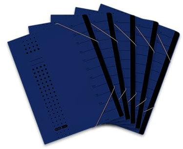 Elba Ordnungsmappe chic A4 aus Karton, 12 Fächer, dunkelblau, 5 Stück