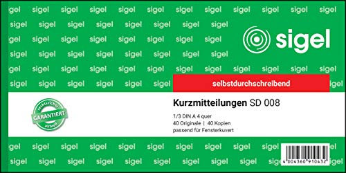 SIGEL SD008 Kurzmitteilungsblock 1/3 A4 quer, 2x40 Blatt, selbstdurchschreibend, 3 Stück