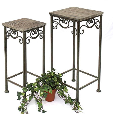 DanDiBo Blumenhocker Metall Eckig 2er Set 56, 64 cm Blumenständer 11134 Beistelltisch Pflanzenständer Holzablage Blumensäule
