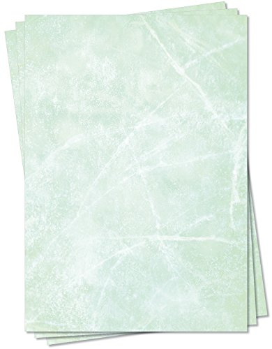 Gastronomie Papier (Grün-Eis-Marmor, DIN A6, 25 Blatt, MPA-5153b) für Speisekarten. Marmoriertes Papier, Marmorpapier grün zweiseitig bedruckt, für alle Drucker/Kopierer geeignet