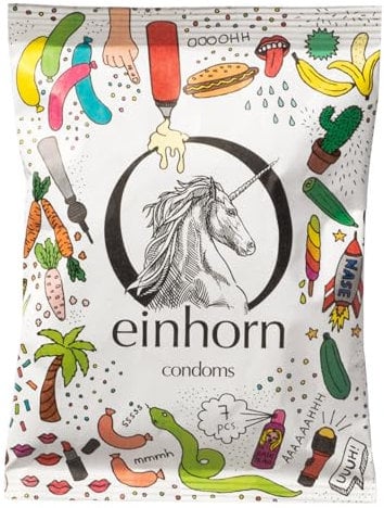 einhorn Kondome - 7 Kondome Wochenration UUUH! PENISGEGENSTÄNDE - Standardgröße 54 mm - vegane, hormonfreie Verhütung ohne Chemie - natürlicher Gleitfilm - nachhaltig und sicher