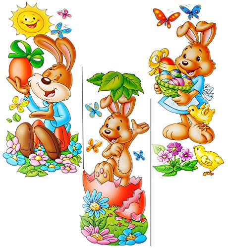 alles-meine.de GmbH 1 Bogen XL Fensterbilder - süße Osterhasen - statisch haftend - selbstklebend + wiederverwendbar/Ostern & Frühling - Osterhase - Sticker Fenstersticke..