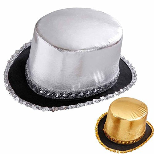 Zylinderhut silber Pailletten Zylinder Hut silber Disco Glitzerhut Showhut Kopfbedeckung Silvester Party Herrenhut Damenhut Fasching Show Glitter Karnevalshut Faschingshut Schlager Mottoparty