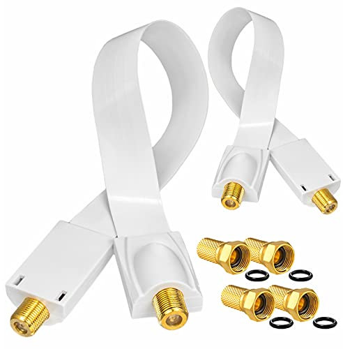 hb-digital 2x SAT Fensterdurchführung Ultra Flach flexibel extrem dünn Weiß HQ F-Buchse Verbinder für Koaxialkabel Verkupplung für Türen Fenster Dachboden + 4x F-Stecker vergoldet