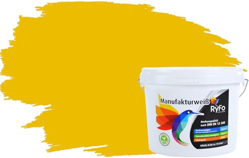 RyFo Colors Bunte Wandfarbe Manufakturweiß - weitere Gelb Farbtöne und Größen erhältlich, Deckkraft Klasse 1, Nassabrieb Klasse 1 Bernstein 3l