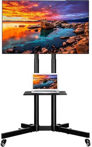 Yaheetech Supporto TV da Pavimento con Ruote Carrello Mobile Porta TV da 32 a 75 pollici Schermi Plasma/LCD/LED Portata 50 kg Altezza Regolabile Gestione Cavi Max VESA 600 x 400 mm