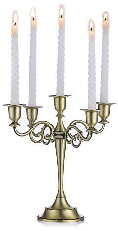 Nuptio Candle Holders for Candlestick Candles - 5-candelabra Candle Sticks Stands Bronze 27cm Tall for Taper Candle for Wedding Birthday Party Dining Table Fireplace Christmas Decorations