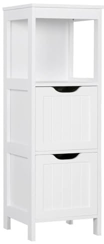 Yaheetech Mueble Auxiliar 30x30x89cm Columna con 2 Cajones Armario Cocina Cajonera Estrecho para Sala de Estar y Cuarto Baño Blanco