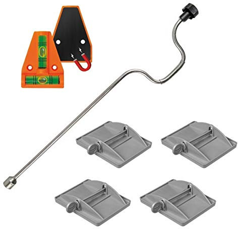 4 x Stützplatten für Wohnwagenstützen + Wasserwaage + Handkurbel 840mm