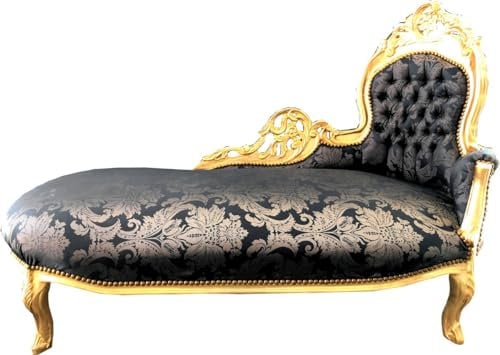 Casa Padrino Barock Chaiselongue Schwarz Muster/Gold - Recamiere Barock Möbel