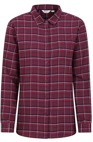 Mountain Warehouse Balsam Brushed Longline Flannel Long Sleeve Womens Shirt - Breathable Checked Shirt, Antipill, Lightweight Ladies Top, Warm -Clothing for Cold Weather Burgundy Women's Size 16