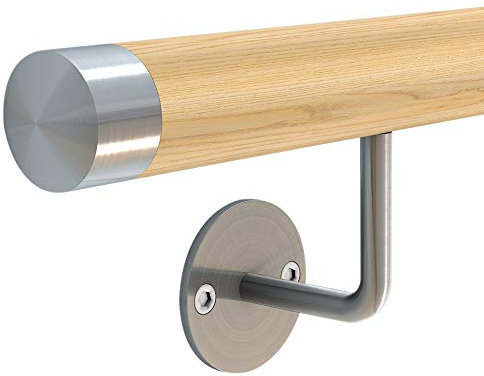 HUERO Handlauf Eiche I Natur für die Wände I Zuverlässiger Halt I Eyecatcher für den Innenbereich I Eiche und Edelstahl