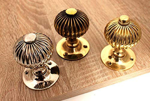 Infinity Decor Antique Style Regency Reeded Round Door Mortice Knob Set Brass - Nickel - Aged Brass 60mm (Aged Brass)