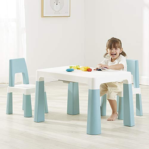 Liberty House Toys Kindertisch und 2 Stühle, höhenverstellbar, aus robustem Polypropylen, Weiß und Waldgrün, 49/54 x 50 x 78 cm (H x B x T), 490/540 x 780 x 500 mm (H x B x T)