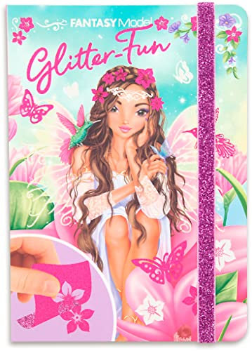 Depesche 11423 TOPModel Fantasy - Glitter-Fun, Kreativ-Buch mit Hardcover, 24 Seiten mit fantasievollen Motiven, Motivsticker und Glitzerfarben zum Verzieren, ca. 19,5 x 14 cm groß