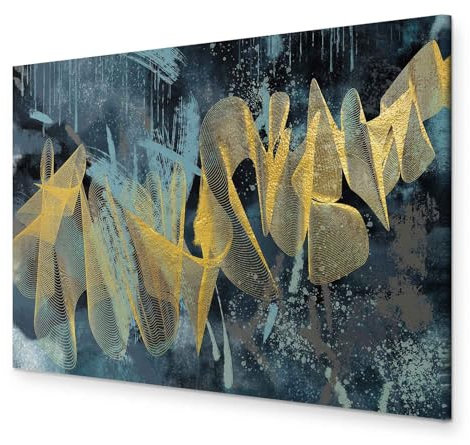 murando - Tableau décoratif 120x80 cm - Impression sur toile colorée - Décoration murale pour salon et chambre - Gris jaune bleu - Abstraction vagues fond de texture moderne n-A-1231-b-a