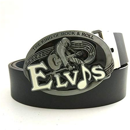 JWJQTLD Herren Gürtel Gürtel Für Männer Der König des Rock'n'Roll Elvis Vintage Gürtelschnalle Schwarzer Ledergürtel Herren- Und Damengeschenke, Wie Abgebildet, 110 cm