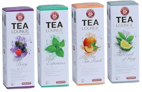 Teekanne Tealounge Kapseln - Früchtetee, Kräutertee, Schwarzer Tee, Weißer Tee - Sortiment mit 4 Sorten (32 Kapseln)