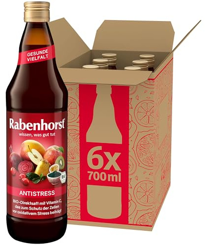 RABENHORST Antistress 6er Pack (6 x 700 ml) | Mehrfrucht-Rote-Bete-Saft in Bio-Qualität mit Matcha und Spirulina-Algen