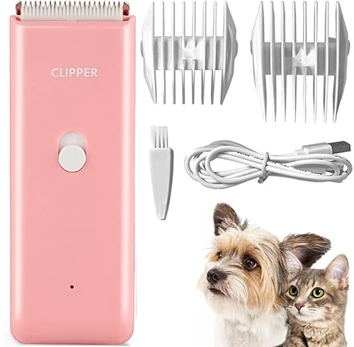Favrison Elektrische Hundeschermaschine, Haustier Haarschneidemaschinen für Hunde und Katzen, USB Drahtlose Schermaschine Hund Wasserdichte Tierhaarschneidemaschine (Rosa)