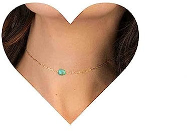 Yheakne Boho Türkis Choker Silber Edelstein Anhänger Halskette Kette Winzige Minimalistische Halskette Vintage Kette Schmuck für Frauen und Mädchen
