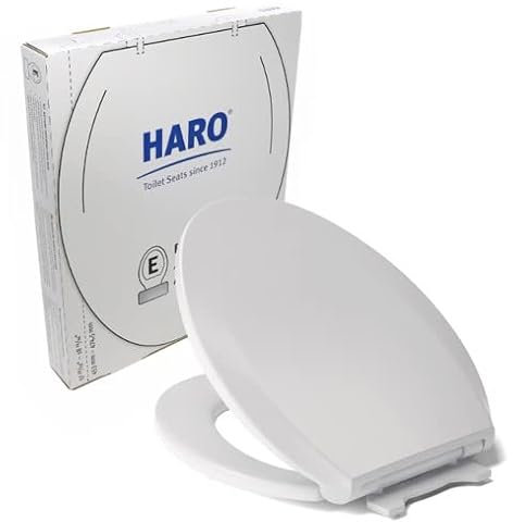 HARO Langer Toilettensitz, Premium, weiß, langsam schließender Sitz, Tragfähigkeit 250 kg, kratzfest + robust, Schnellverschluss, Schnellfix-Scharnier, rutschfeste Stoßstangen, LxBxH 47,5 x 36,8 x 5,9