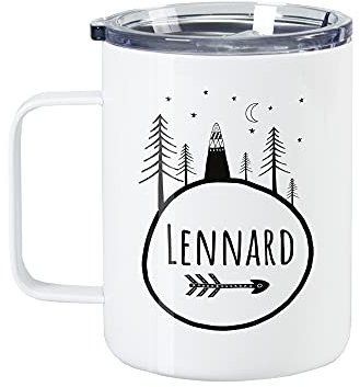 GRAZDesign Thermobecher mit Deckel, Vanlife, Travel, mit Henkel, Thermotasse Kaffee To Go, personalisiert mit Namen, Bäume mit Spruch, Becher für Camper Garten Büro Edelstahl 350ml