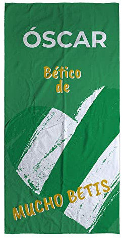 LolaPix Toalla Betis. Toallas Personalizadas. Toallas de Futbol con Nombre. Toalla de Playa Personalizada. Regalos Personalizados con Nombre. Varios diseños y tamaños.