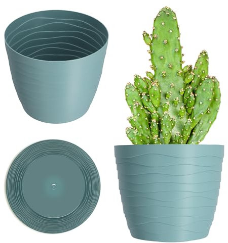 KADAX Maceta de plástico de 11 a 19 cm, 7 colores, maceta sencilla, moderna y resistente, maceta redonda (19 cm, menta pimenta)