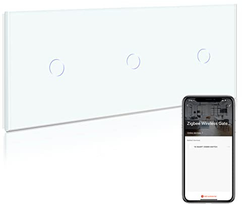 BSEED Smart ZigBee Interruptor de Luz,Blanco Interruptor Inteligente 1 Gang 1 Vía Triple,Compatible con Alexa y Google Home, Control de APP,WiFi Triple Interruptor(Zigbee Gateway Hub Requerido)