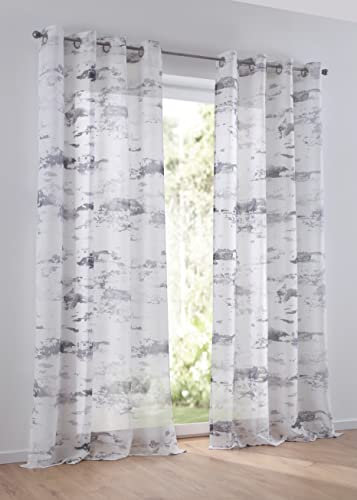 Kutti Vorhang Ösenschal Claude weiß, transparent, grau Bedruckt, Store für Gardinenstangen 135 x 245 cm, 1 Stück