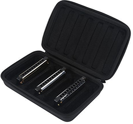 Mundharmonika Etui, 9,05x5,71x1,57 Zoll PU Leder Harp Tasche Schwarze Mundharmonika Tragetasche Reißverschluss Aufbewahrungstasche Case für 7 Mundharmonikas Lagerung (Mundharmonika nicht enthalte)