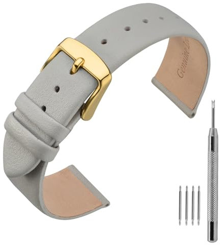 ANNEFIT Leder Uhrenarmband, Armband 16mm mit Gold Schnalle, Kompatibel mit Intelligenten und Traditionellen Uhren (Grau)