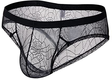 Drelaar Men's Breathable Sheer Underwear Sexy See Through Mesh Briefs Large Black
