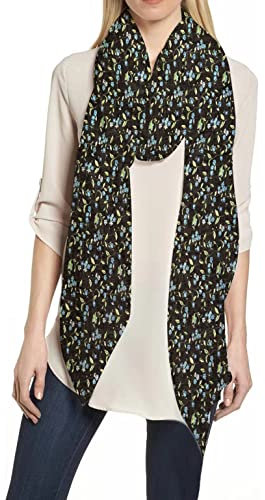 Lina & Lily Damen Schal Tuch mit Blumenmuster (Vergissmeinnicht-Schwarz)