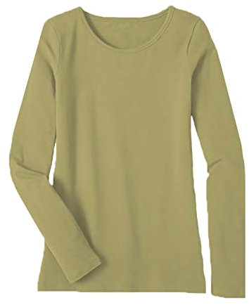 Women's Ladies Long Sleeve T-Shirt Ladies Plus Size Round Neck Stretchy Plain Fitted Basic Jersey Casual Tee Top. Mocha