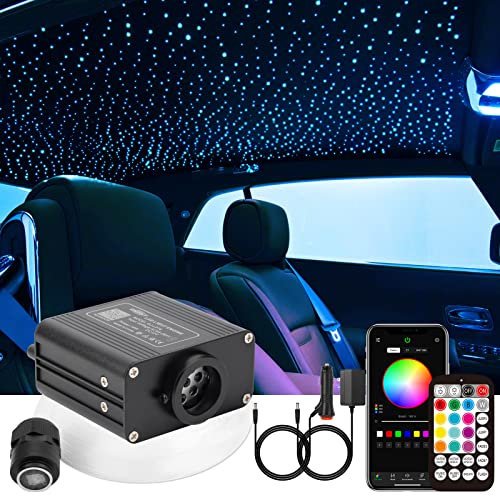 CHINLY Sternenhimmel Auto Glasfaser Licht für Auto/Decke, 16W Twinkle 650pcs*0.75mm*4m Bluetooth RGBW APP/Remote LED Fiber Optic Star Deckenleuchten Kit