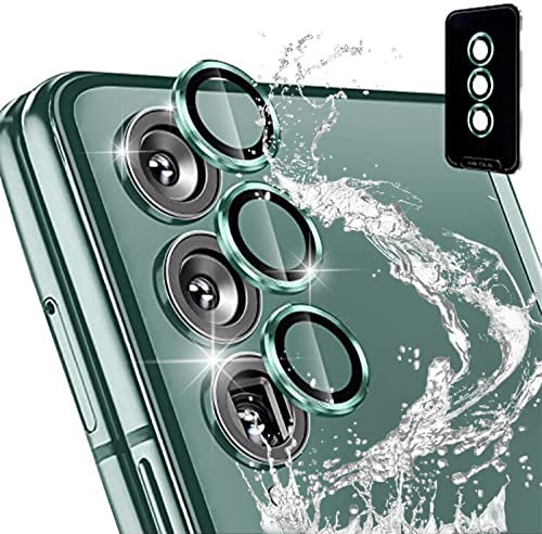 Miimall 3 PCS Camera Lens Screen Protector for Samsung Galaxy Z Fold 4, HD Tempered Glass + Aluminum Ring Camera Screen Protector, Anti-Scratch Shockproof Metal Individual Ring for Z Fold 4-Green