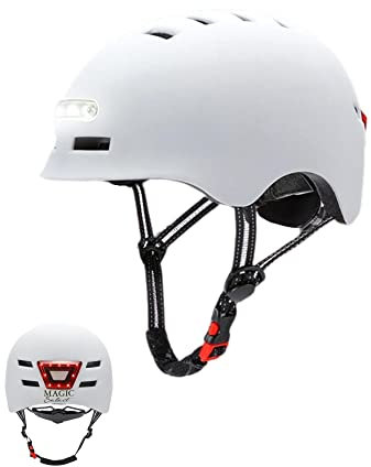 Fahrradhelm mit Rotes Rücklicht+ LED weißem Frontlicht. Elektrorollerhelm, Skate. Helm für Erwachsene, Leicht und mit Herausnehmbarem Futter PC + EPS-Schale, 14 Belüftungsöffnungen und USB Ladekabel