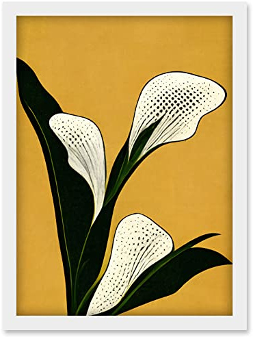 Doppelganger33 LTD Art Deco Pop Art White Calla Lily Flower Plant Artwork Framed Wall Art Print A4