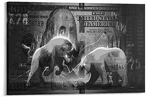 Wall Street Bull and Bear Art Poster Trader 100 Dollar Bill Money Forex Stock Market Decor Poster Leinwand Malerei Poster Wandkunst Deko Bild P