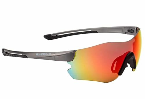SWISSEYE Speedster Sportbrille (verstellbar, gummierte Bügelenden, großes Blickfeld, Etui, Mikrofaserbeutel & Wechselscheiben), dark grey matt